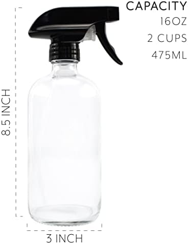 קרני שפע בקבוקי ריסוס זכוכית שקופה 16 עוז עם תוויות גיר; בקבוקים עגולים של בוסטון עם מרססים כבדים מתכווננים עם 3