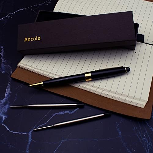 עט שחור של ANCOLO, עט כדורים בתפזורת דיו שחור 1.0 ממ נקודה בינונית כתיבה חלקה כתיבה שחור וזהב לגברים נשים