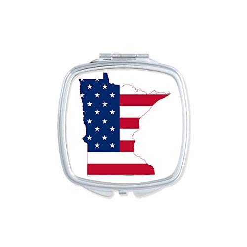 מינסוטה ארהב מפת כוכבים פסים דגל צורת מראה נייד קומפקטי כיס איפור כפול צדדי זכוכית