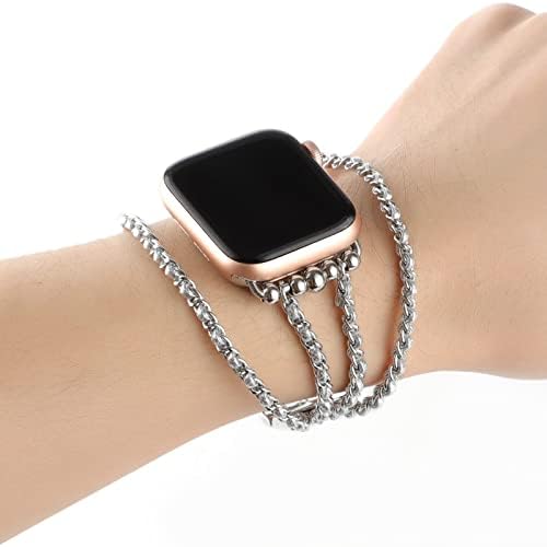 רצועות עור מפוארות תואמות ל- Apple Watch 38 ממ 40 ממ 41 ממ לנשים, צמידי שרשרת קאובוי סגנון תכשיטים החלפת תכשיטים